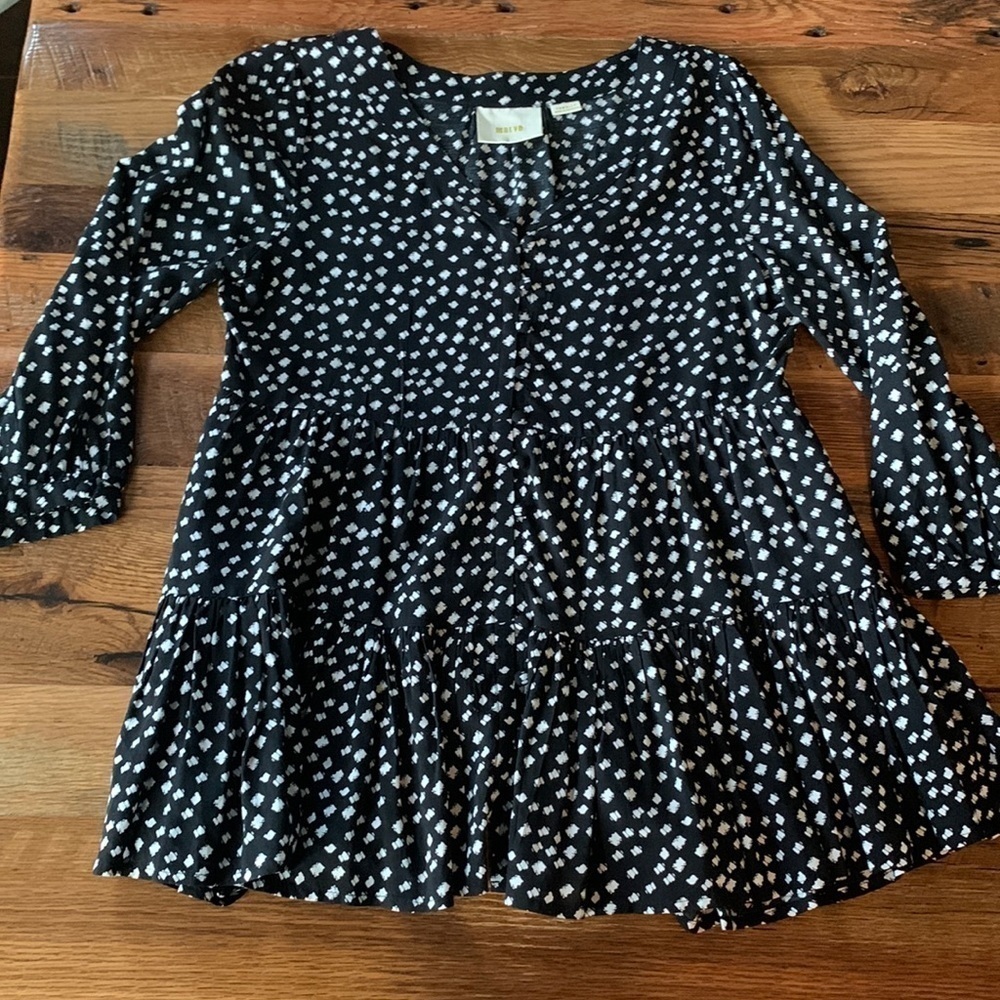Maeve for Anthropologie long black and white button blouse XSP
